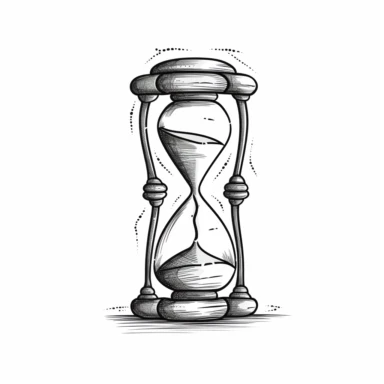 dark gray on white background clipart drawing of an hourglass. Thin lines. Cartoon style