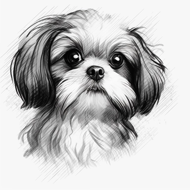 Shih Tzu clipart no background, white, black, svg, sketchbook, free lines, on paper