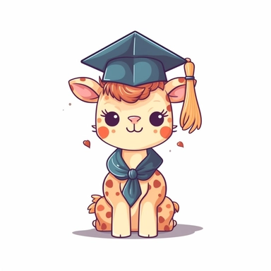 Graduation Giraffe kawaii cute vector clipart white background with margins lovely