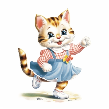 50s style cat, in the style of children's book illustration,high definition, 16k, insanely detailed, fine detail, sharp focus, illustration, isolated clipart white background