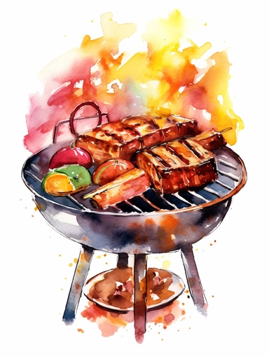 BBQ, watercolor, soft lighting, watercolor clip art