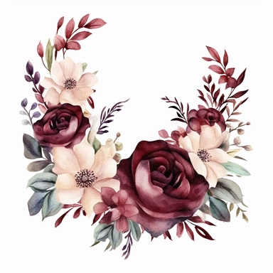 Watercolor dark Burgundy Roses Clipart, flower boarder