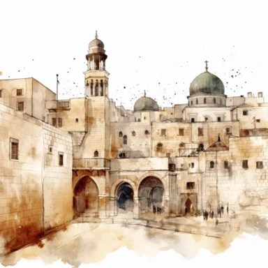 Clipart on white background Old City of Jerusalem water color