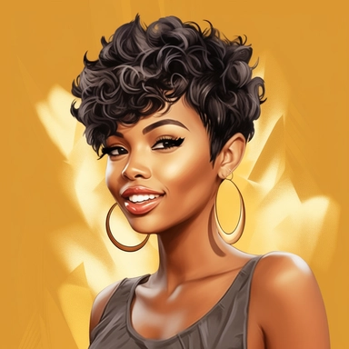 Black Woman Clipart, Pixie haircut girl PNG, Black Girl, Short Pixie hairstyle Black Woman, African American Girl Hand Drawn Art Style PNG, Printable Art Background, 3D Style
