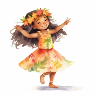 watercolour, adorable little hula dancer, she is 4 years old, clipart