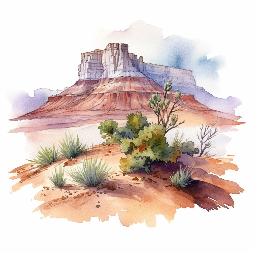 Hyperrealistic watercolor mesa and butte clipart in desert with some ...