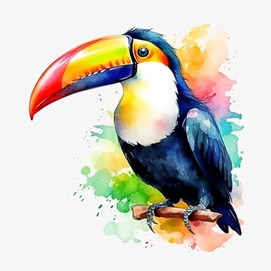 watercolor clipart, white background, a vibrant toucan, its colorful feathers ready to adorn any space, by François Boucher
