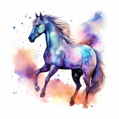 Watercolour Magic Mystical realistic horse clipart horse, stars, planets, dreamu clipart,trippy, white background--v 5.1