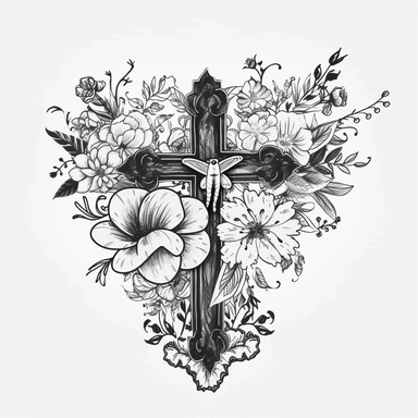 boho floral the cross minimalist silhouette tattoo desing clipart