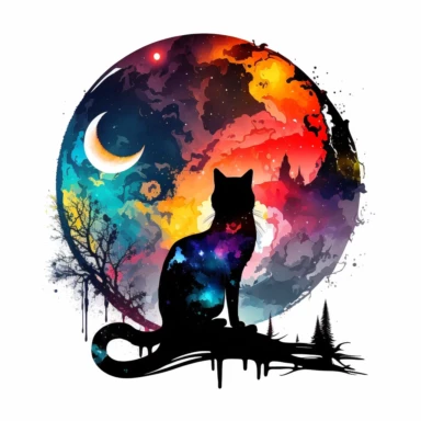 space sky moon night cat color painted clipart white backround