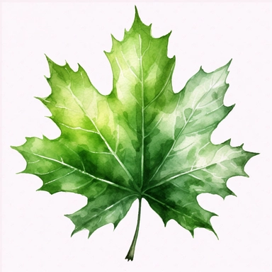 Single Watercolor, maple shaped leave clipart green