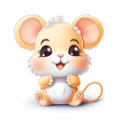 clipart, cute kawaii mouse isolated on a white background, cartoon style, chibi style, vector, 3D, no shadows