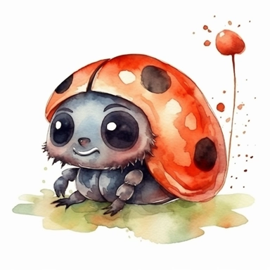 cute ladybug, watercolor, cartoon style, white background, clipart, isolated