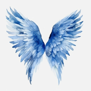 angel wing watercolor clipart, white and blue, white background