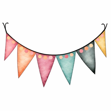 create a hand drawn watercolor clipart of a birthday bunting flag, white background, 4k