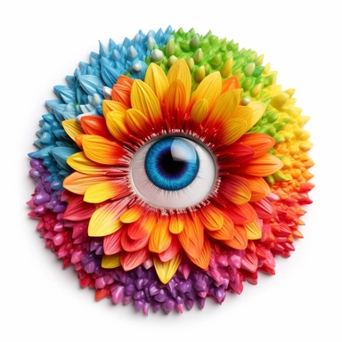 rainbow eyeball flower, clipart, white background