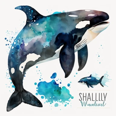 watercolor clipart of a killer whale clipart , cute cartoon marine animals, watercolor, watercolor paper texture, no background. clear simple shapes. isolated clipart. Adorable. High quality.