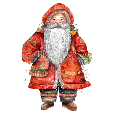 1 x single, Highly detailed, christmas santa themed Doll, individually spaced, seperate, apart, watercolour clipart, vibrant colours, vibrant design, with white background, individually spaced, seperate, apart, Cut out doll used in Cardmaking, Mixed Media Crafts, as a character sheet, on a white background in the style of Marker drawing by Jasmine Becket - Griffith