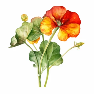Watercolor, single clipart of nasturtium flower