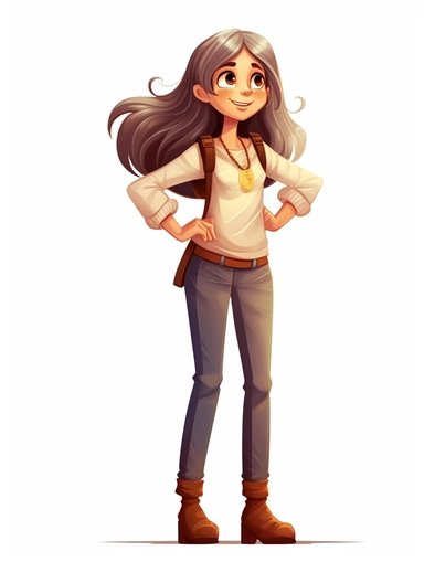 girl 7 years old, in full height, illustration, clipart style, white background