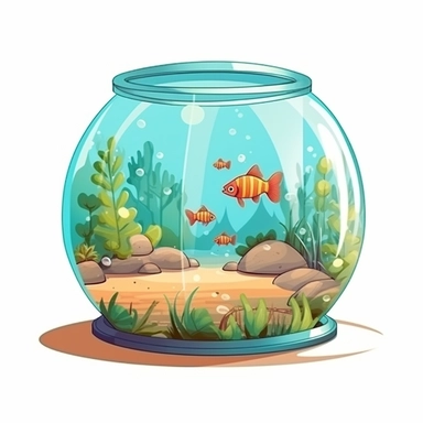 ella bailey illustration style, cartoon style fish tank , high definition, 8k, insanely detailed, fine detail, sharp focus, illustration, white background, isolated clipart