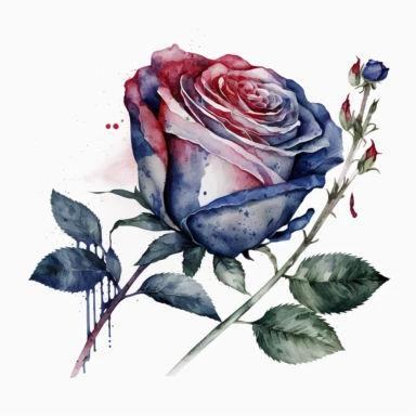 a single navy patriotic rose, watercolour clipart