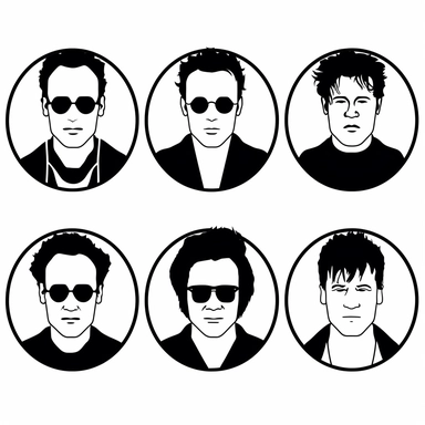 a set of postmodern black line clipart inspired by Reservoir Dogs and Pulp Fiction