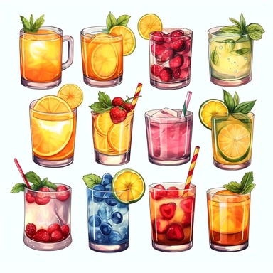 Cocktail Graphics, Cocktail Clipart Pack, Alcohol Drinks Clipart, PNG Cocktail Illustrations, Transparent Background, Beverages, Spirits high-quality, photorealistic, summer, indulgence, mixology