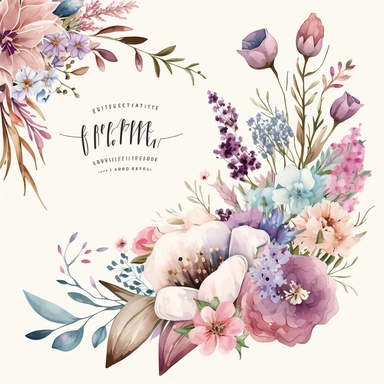 Wildflower Clipart Watercolor Floral Wedding Spring Flowers Premade Corner Arrangement. Bachelorette party, pink, blue, purple and brown pastel colors on white background FOR GIFT CARD, WEDDING INVITATIONS
