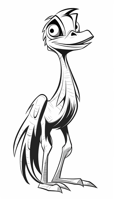 Velociraptor, that is clean and simple on a white background, in 2d clipart vector style for adobe illustrator, should express a comic and a cartoon style look, cute and funny, the outer border width must be 4mm, it must be suitable for a coloring book, smooth lines, show full animal with its all body parts in vitali-iakovlev style, single image per page, image should be inside the page, image should not touch the edges of the page
