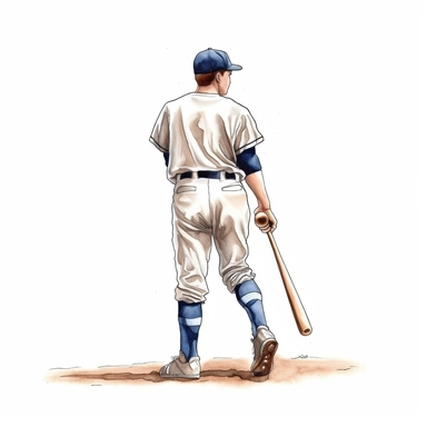 Cute Beautiful the father is playing baseball alone back view full body Sublimation Clipart,Cartoon, hyper realistic, intricate detail, illustration style,high solution,on the white background