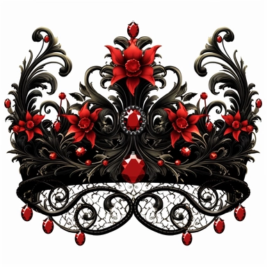 gothic floral princess crown, clipart, red,black