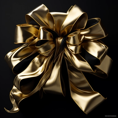 photograph of one huge gold ribbon bow clipart, luxury, ornate, black background