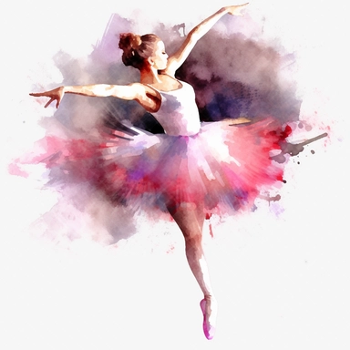 Create a clipart of a watercolor painting of a ballet dancer with a tutu and ballet shoes. No Background