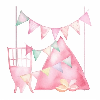 bunting flags for nursery watercolor clipart