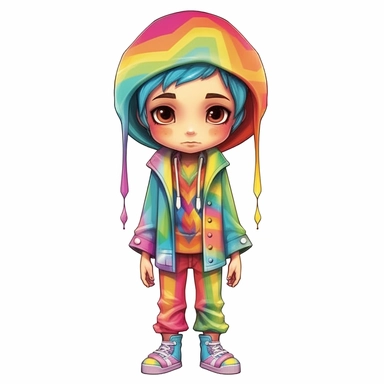 full body clipart of man wearing rainbow clothes in Jasmine Becket-Griffith style, logo style, soft colors, clean edges, refined edges, stunning, captivating, contour, isolated white background
