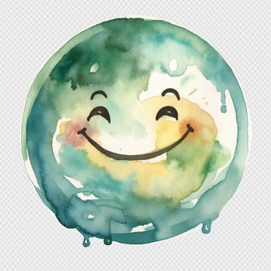 water color globe with smiling face that simbolizes environmental Protection, clipart, hd, no background