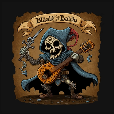 evil bard bad guy in a new epic medieval fantasy dnd themed cartoon geared to tweens, Clipart, solid background