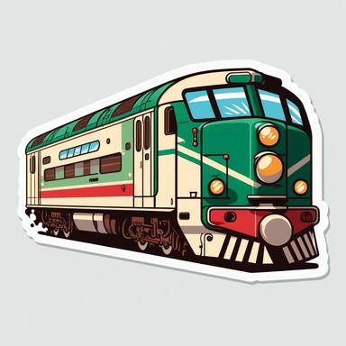 vector sticker design, anime style Christmas Train clipart, white background, flat colors