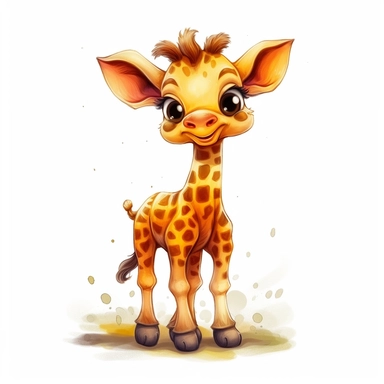 happy cute baby giraffe , full body, hand draw Illustration clipart, 4K, extremely detailed