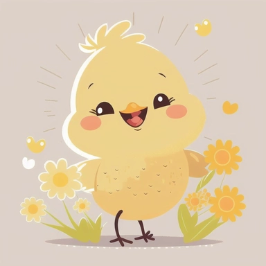 easter baby chick easter egg smiling in sunny weather spring flowers clipart minimalistic vector