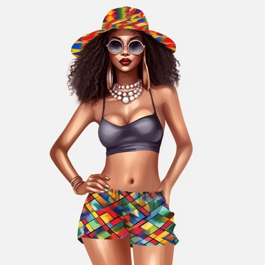 full body fashion black girl in a multicolored bikini clipart, hd