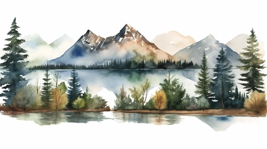 A collection of watercolor clipart images showcasing beautiful landscapes, with mountains, forests, lakes, and rivers, painted in a mix of bold and muted shades of green, blue, and brown, with fine brushstrokes and speckles adding depth and texture to the scenes. The clipart also includes wildlife such as birds, deer, and bears, bringing the landscapes to life. Watercolor painting, using high-quality watercolor paper, fine brushes, and various shades of green, blue, and brown paint pigments.