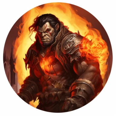 orc, male, fire mage, clipart, round token, white background