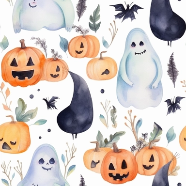 cute halloween seamless pattern watercolor clipart illustration