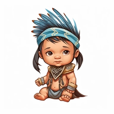 Cute Beautiful Native American Baby Boy Sublimation Clipart, Cartoon, hyper realistic, intricate detail, illustration style, high solution, on the white background