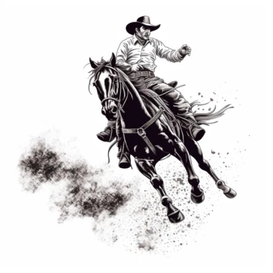 Black and white vector clip art from the 1950s cowboy riding horse, rodeo, advertising ad vintage stock image white background