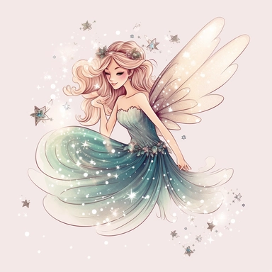 A magical fairy with wings that sparkle with glitter and a heart that glows with love. This beautiful creature flits around on delicate wings, spreading joy and magic wherever it goes. It's always there to grant wishes and make dreams come true, cartoon, clipart