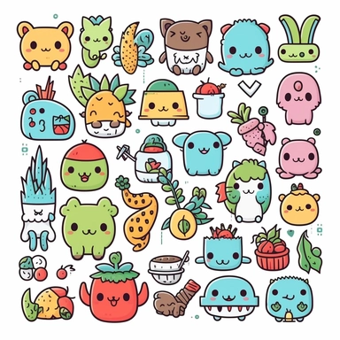 Illustration hand draw style of kawaii doodle, clipart collection, Vector line, white background