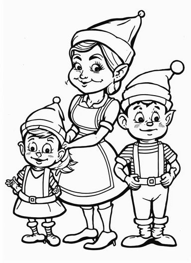 line art, black and white, elves working for santa claus, christmas, happy mood, cartoon sketch, coloring page for kids, coloring page for children, thick lines, realistic, drawing, printable outlined art, crisp lines, No background, clip art, hand drawn, No shadows, drawing, No gray, no shades, high contrast. The line art should be clean and crisp, with uniform thickness and minimal shading, to provide a user - friendly coloring experience.